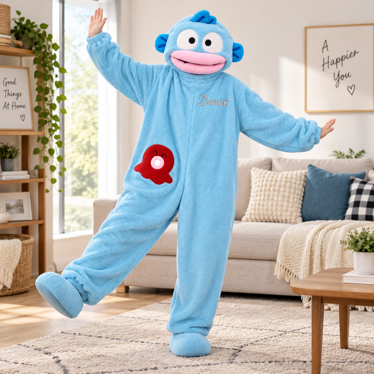 Personalized Hangyodon One-Piece Suit Pajamas, Custom Name Big Mouth Fish Cosplay Sleepwear Gift For Kids, Family & Anime Fans