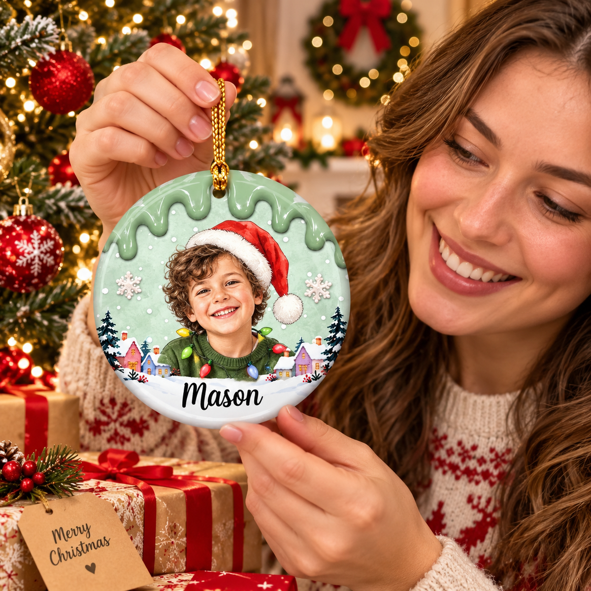 Custom Kids Photo Christmas Keepsake Gift - Personalized Ornament