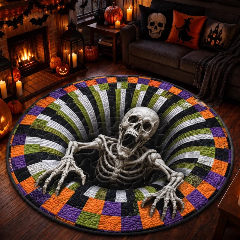 Halloween 3D Vortex Optical Illusion Round Rug, Non Slip Decorative Floor Mat, Spooky Visual Trap Design, Halloween Home Decor Gift for Family & Party Lovers