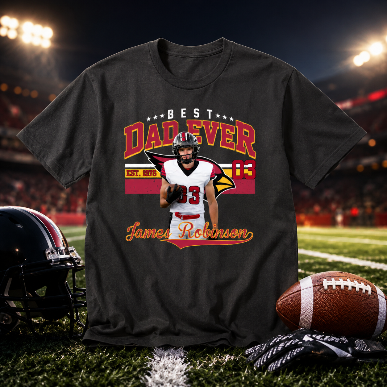 Best Dad Ever - Personalized American Football Photo Shirt Gifts For Son, Dad, Grandpa, Family