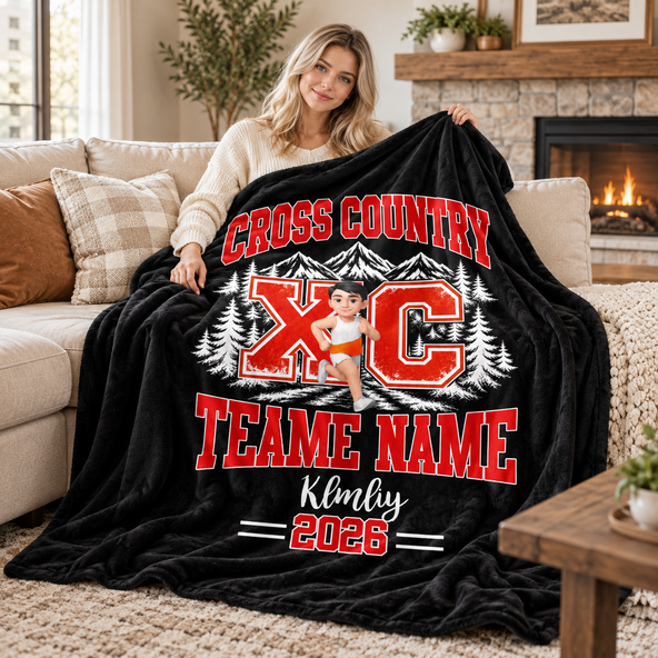 Personalized Cross Country Runner Blanket, Custom Name & Team Name Fleece Blanket, Christmas Gift for Cross Country Runners, Kids & Athletes