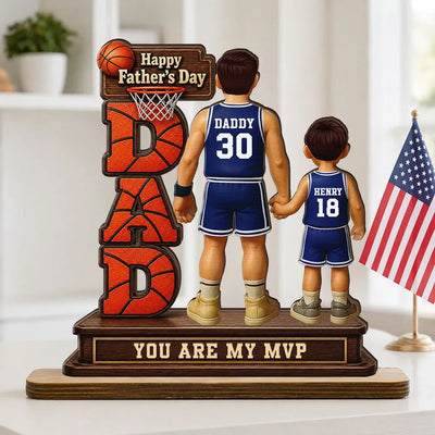 Basketball Dad Legend You Are Our MVP - Personalized 2-Layered Wooden Plaque - Father's Day Gift For Dad, Husband, Basketball Fans