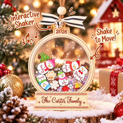 Personalized Family Snow Globe Ornament, Custom Name Snowman Christmas Tree Decoration