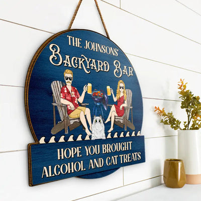 Couple Pool & Patio Bar Hope You Brought Alcohol & Dog Treats - Personalized Custom Shaped Wood Sign