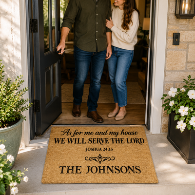 Custom Christian Scripture Doormat | Personalized Family Name Faith Coir Welcome Mat Religious Home Decor