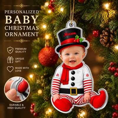 Personalized Baby Photo Christmas Ornament Custom Name Acrylic Tree Hanging Keepsake Gift for New Parents & Baby Shower