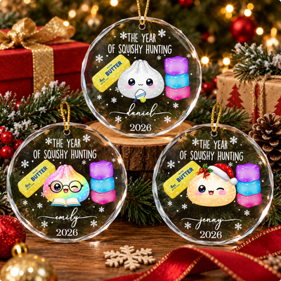 Custom Squishy Hunting Keepsake Christmas Tree Ornament, Cute Rainbow Squishy Dumpling Personalized Holiday Ornament Gift For Squishy Collectors