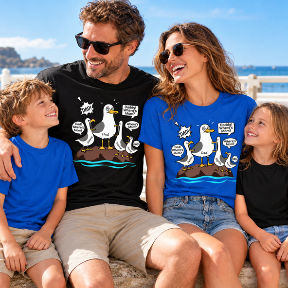 Where's Mom Funny Tired Seagull & Kids Custom Name - Personalized Shirt - Funny Father's Day Gift For Dad, Husband