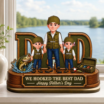 We Hooked The Best Dad Fishing Dad - Personalized 2-Layered Wooden Plaque - Father's Day Gift For Fishing Dad, Fishing Lovers