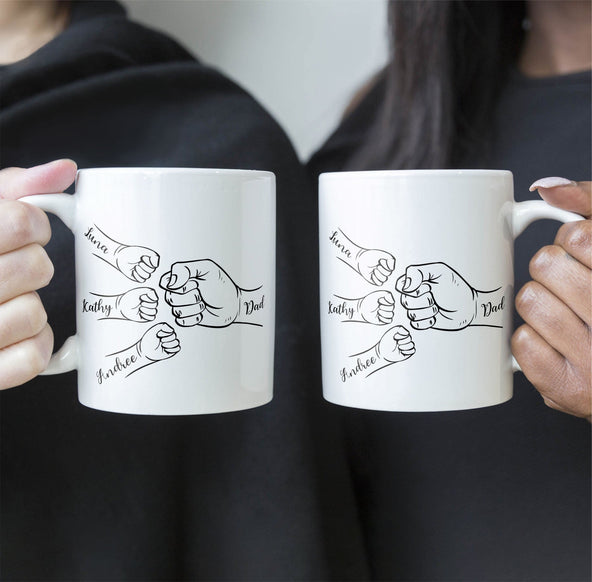 Dad Hand Bumps Custom Kids' Names - Personalized Mug