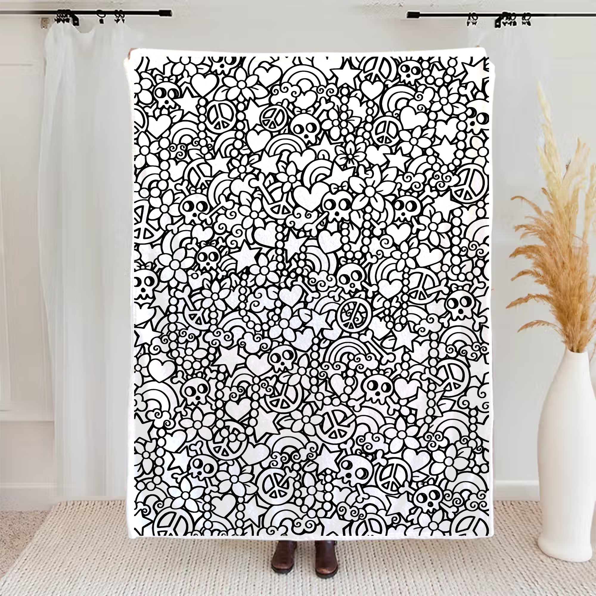 DIY Drawing Blanket with 24 Colors Markers, Doodle Your Own Blankets, Customizable Washable Paint & Play Blankets for Adults