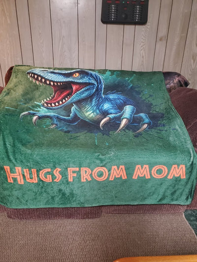 Personalised Dinosaur Throw Blanket with Name | Soft Cozy Fleece for Kids, Boys & Girls | Unique Birthday, Holiday & Dinosaur Lover Gift