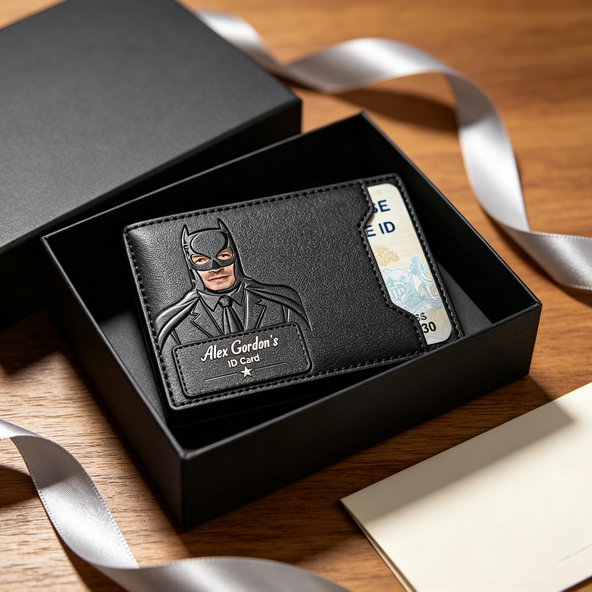 Personalized Batman Leather ID Card Holder Custom Name Superhero Card Wallet For Men