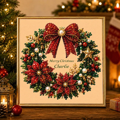 Personalized Christmas Pearl Diamond Painting Kit with Custom Name & Frame – Holiday Craft Gift for Kids & Adults