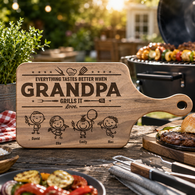 Father's Day Gifts, Everything Tastes Better When Grandpa, Dad Grills It - Father's Day Gift - Personalized Cutting Board