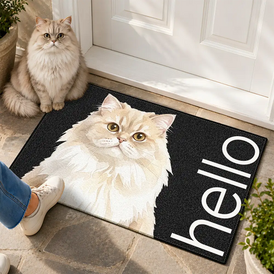 Custom Photo Realistic Watercolor Art Hello Welcome Lovely Pet Portrait - Personalized Doormat