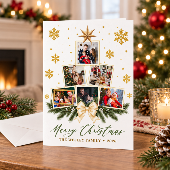 Custom Family Photo Christmas Card, Personalized Holiday Greeting Card, Customized Family Picture Christmas Postcard Gift For Family, Friends