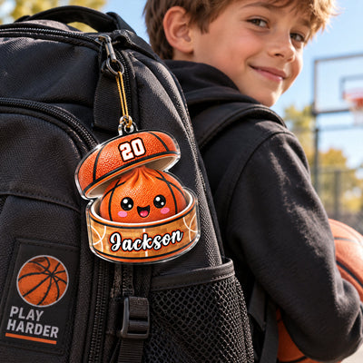 Custom Basketball Dumpling Squishy Style - Personalized Acrylic Ornament - Christmas Gift for Daughter, Son, Grandkids