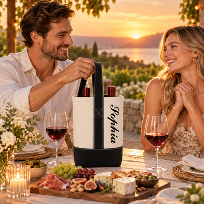 Personalized Wine Tote Bag – Custom Name Embroidered Canvas Wine Bottle Holder, Elegant Bridal Shower Gift & Christmas Gift for Wine Lovers