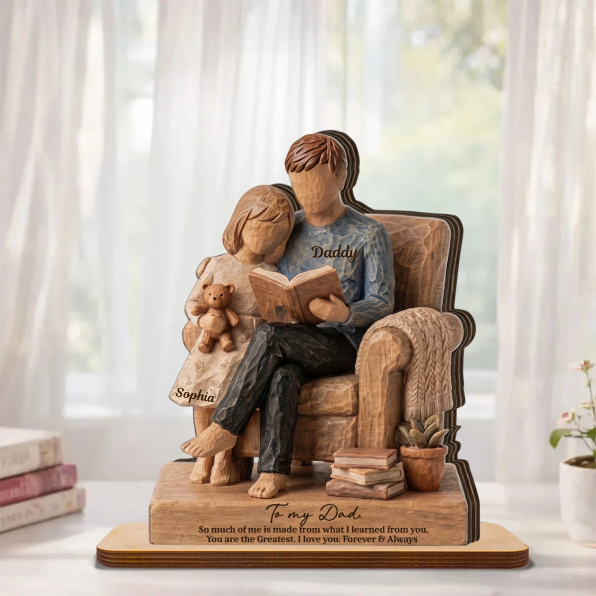 Personalized Best Dad Ever Wooden Plaque – Custom Daddy and Daughter Reading Keepsake Gift