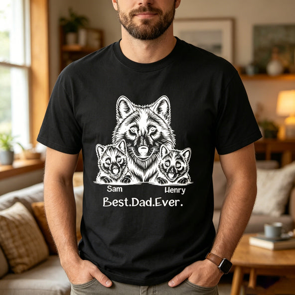 Best Dad Ever- Personalized Wolf T-shirt - Father's Day Gifts For Dad, Grandpa, Family
