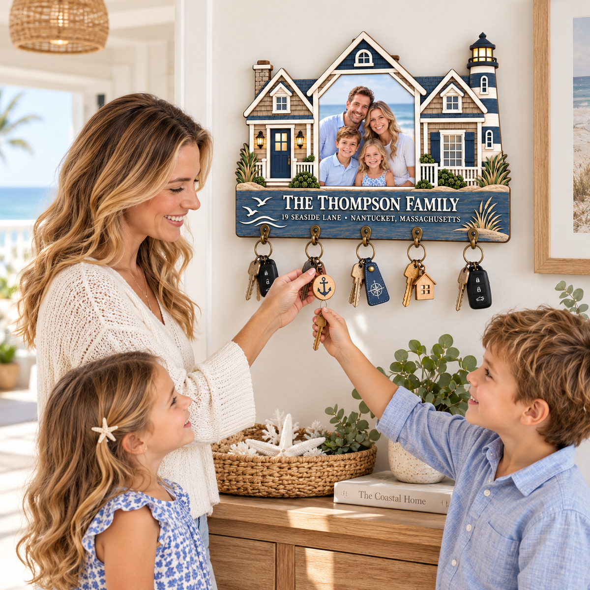 Personalized Photo Wooden Key Holder, Custom Family Key Rack, Wall Mount Key Hanger, Housewarming New Home Gift