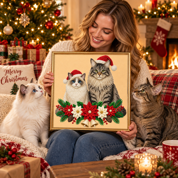 Personalized Pet Photo Pearl Art Kit – Custom Pet Portrait with Santa Hat, Christmas Decor Gift for Pet Lovers