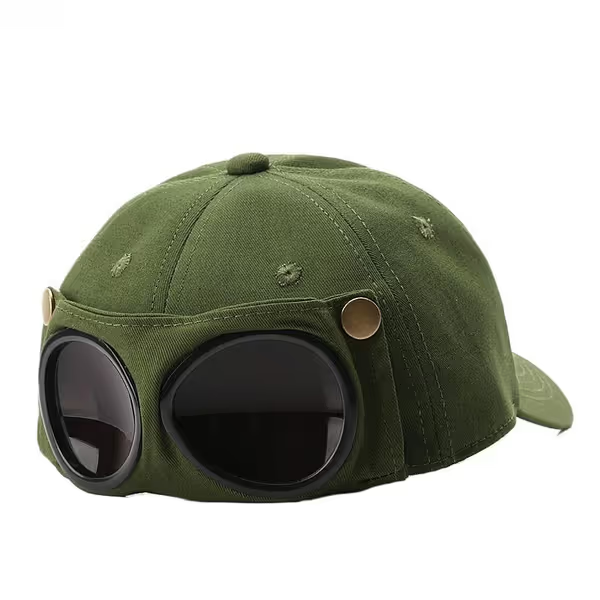 Pilot Goggles Baseball Cap – Retro Aviator Hat with Built-In Side Goggles for Outdoor Adventure, Gift for Men & Aviation Lovers