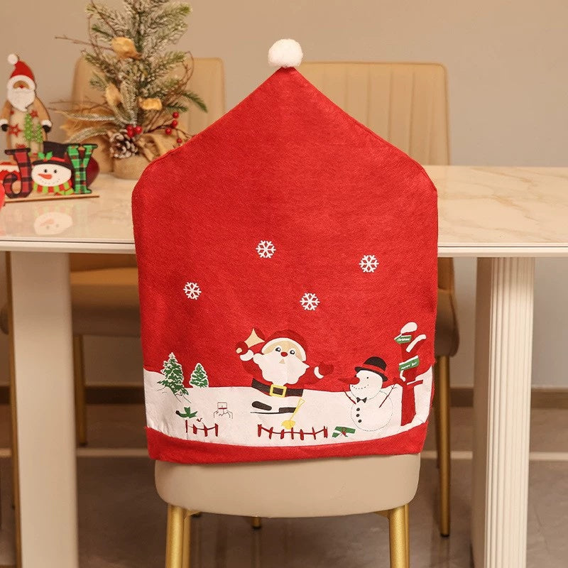 Christmas Chair Back Cover – Assorted Festive Character Designs, Holiday Dining Decor Gift for Family