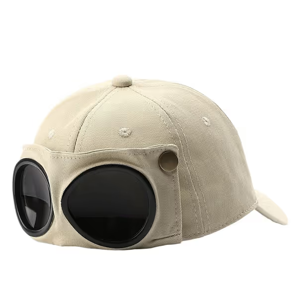 Pilot Goggles Baseball Cap – Retro Aviator Hat with Built-In Side Goggles for Outdoor Adventure, Gift for Men & Aviation Lovers