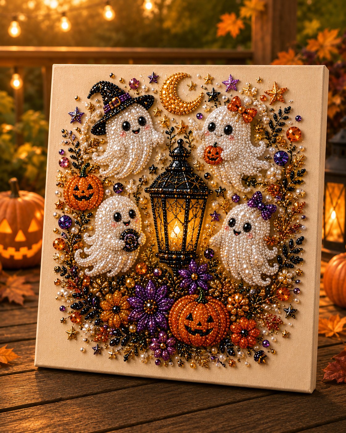 Halloween Ghost Pearl Art DIY Kit, Spooky Cute 3D Diamond Painting Crafts for Adults, DIY Fall Home Decor Wall Art, Beginner DIY Seasonal Party Gift
