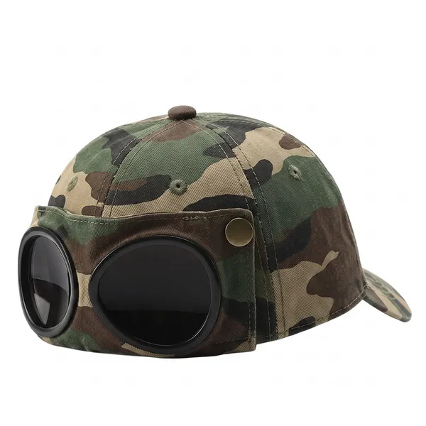 Pilot Goggles Baseball Cap – Retro Aviator Hat with Built-In Side Goggles for Outdoor Adventure, Gift for Men & Aviation Lovers