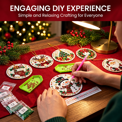 Christmas Diamond Art Hanging Ornaments – Festive Round Pattern Set, Tree Decor Gift for Crafters & Families