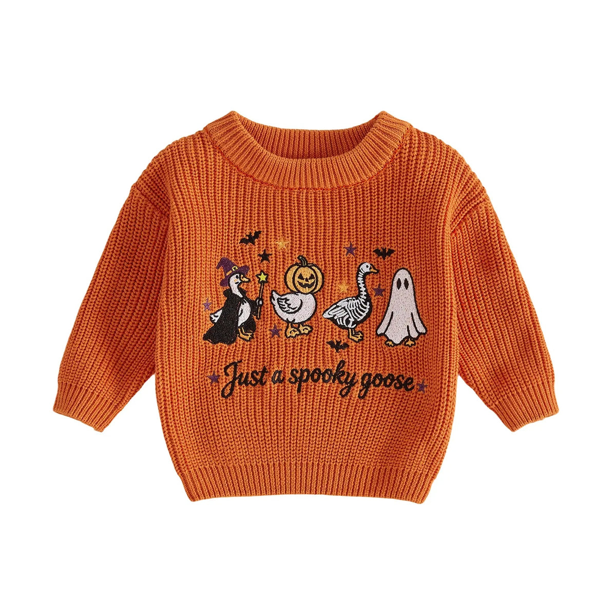 Toddler Baby Little Boy Girl Halloween Sweater Pumpkin Skull Goose Ghost Embroidery Long Sleeve Pullover Unisex Fall Knit Tops