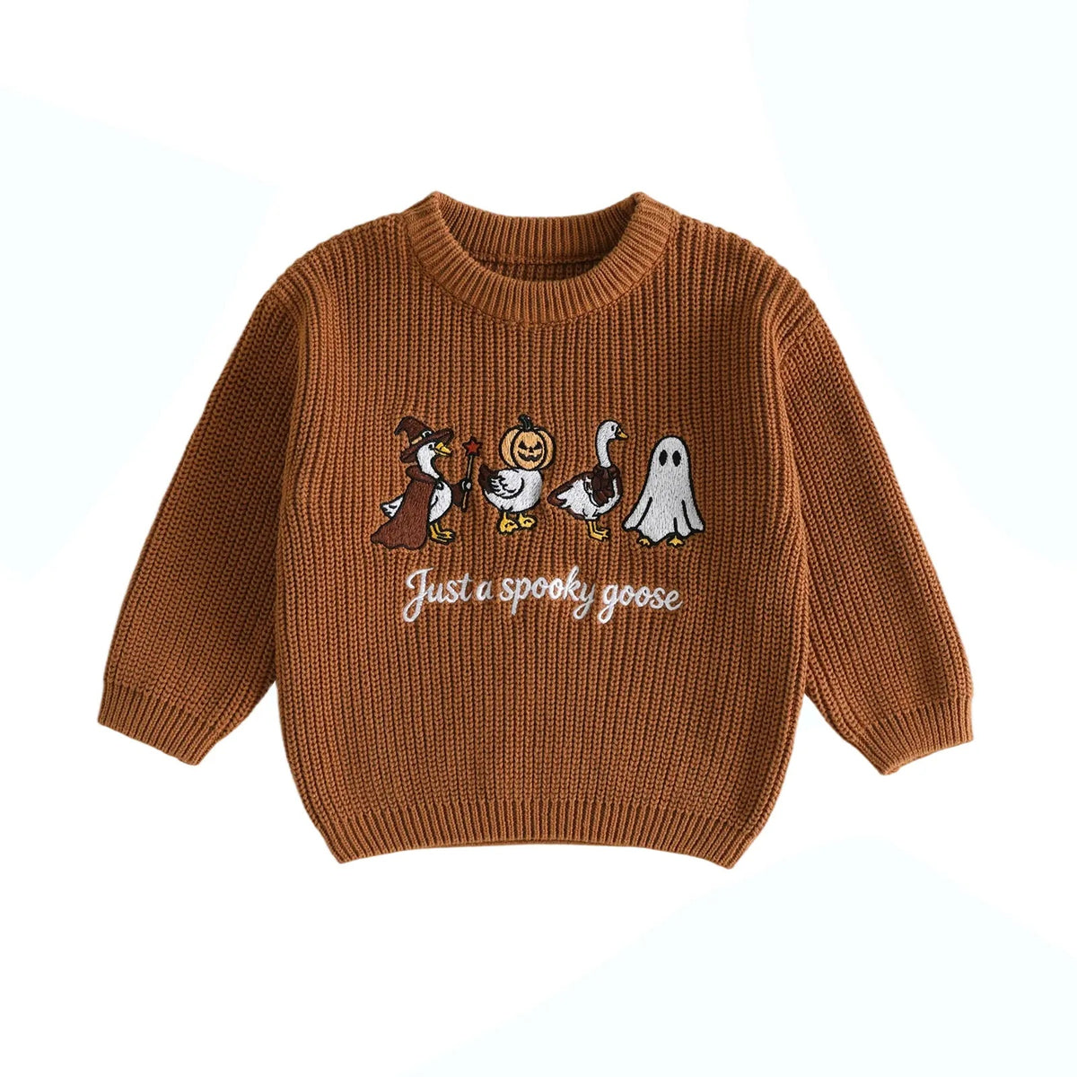 Toddler Baby Little Boy Girl Halloween Sweater Pumpkin Skull Goose Ghost Embroidery Long Sleeve Pullover Unisex Fall Knit Tops