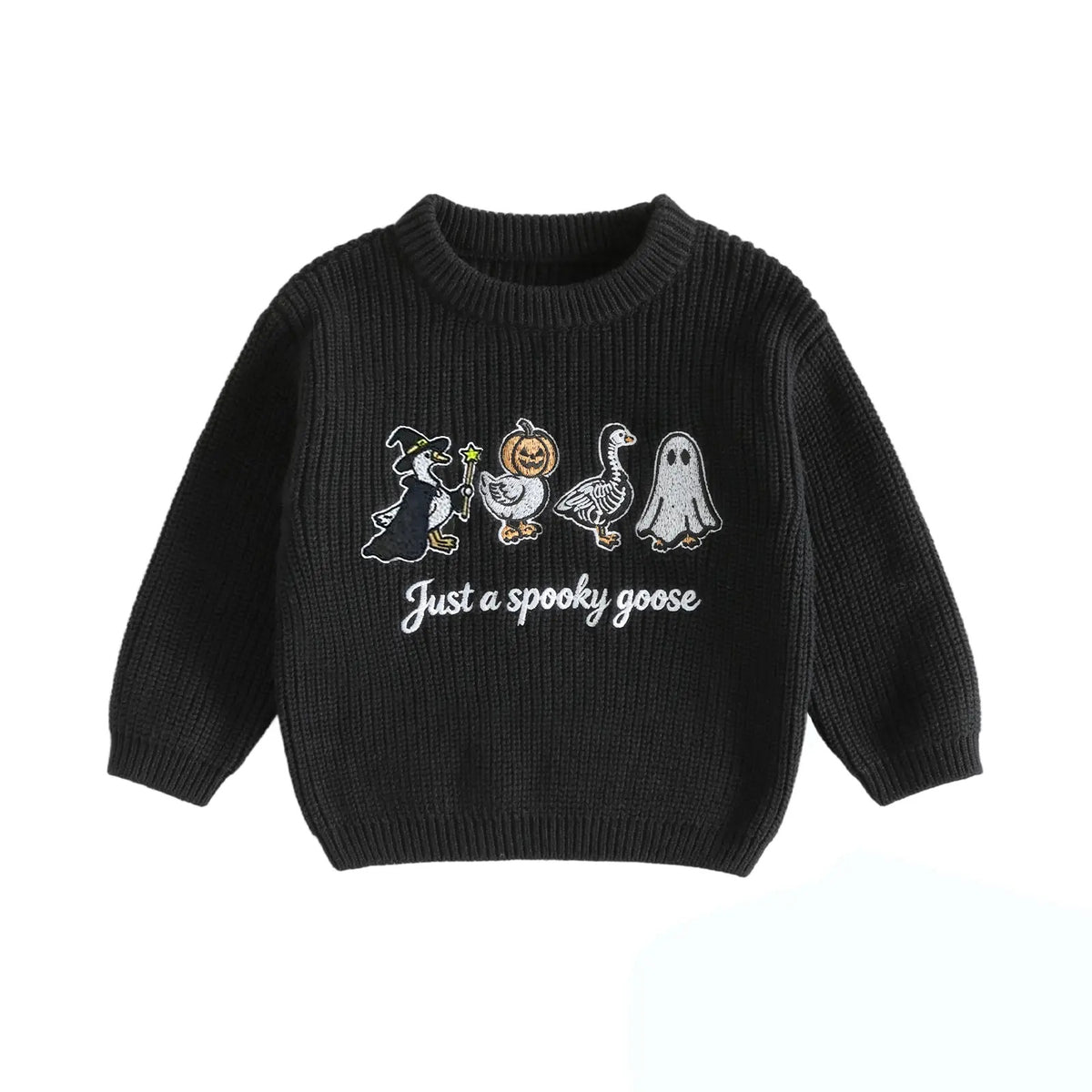 Toddler Baby Little Boy Girl Halloween Sweater Pumpkin Skull Goose Ghost Embroidery Long Sleeve Pullover Unisex Fall Knit Tops