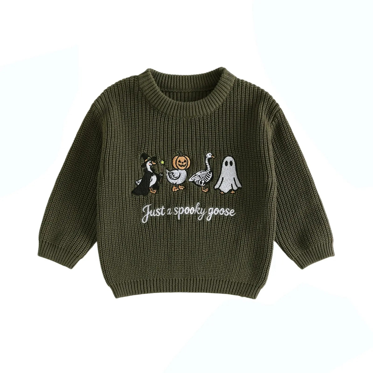 Toddler Baby Little Boy Girl Halloween Sweater Pumpkin Skull Goose Ghost Embroidery Long Sleeve Pullover Unisex Fall Knit Tops