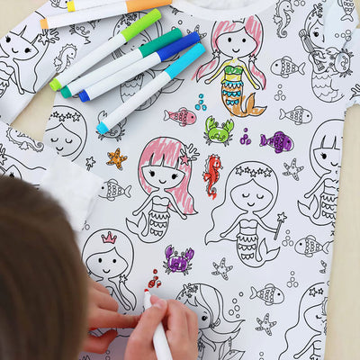 Color Your Own - Colorable Pajama Set Fabric Markers Included For Kid, Color Your Own Pajama For Kid, All Over Print Pajama Set, DIY Pajama for Kids - Pajama Set-Kid-Long