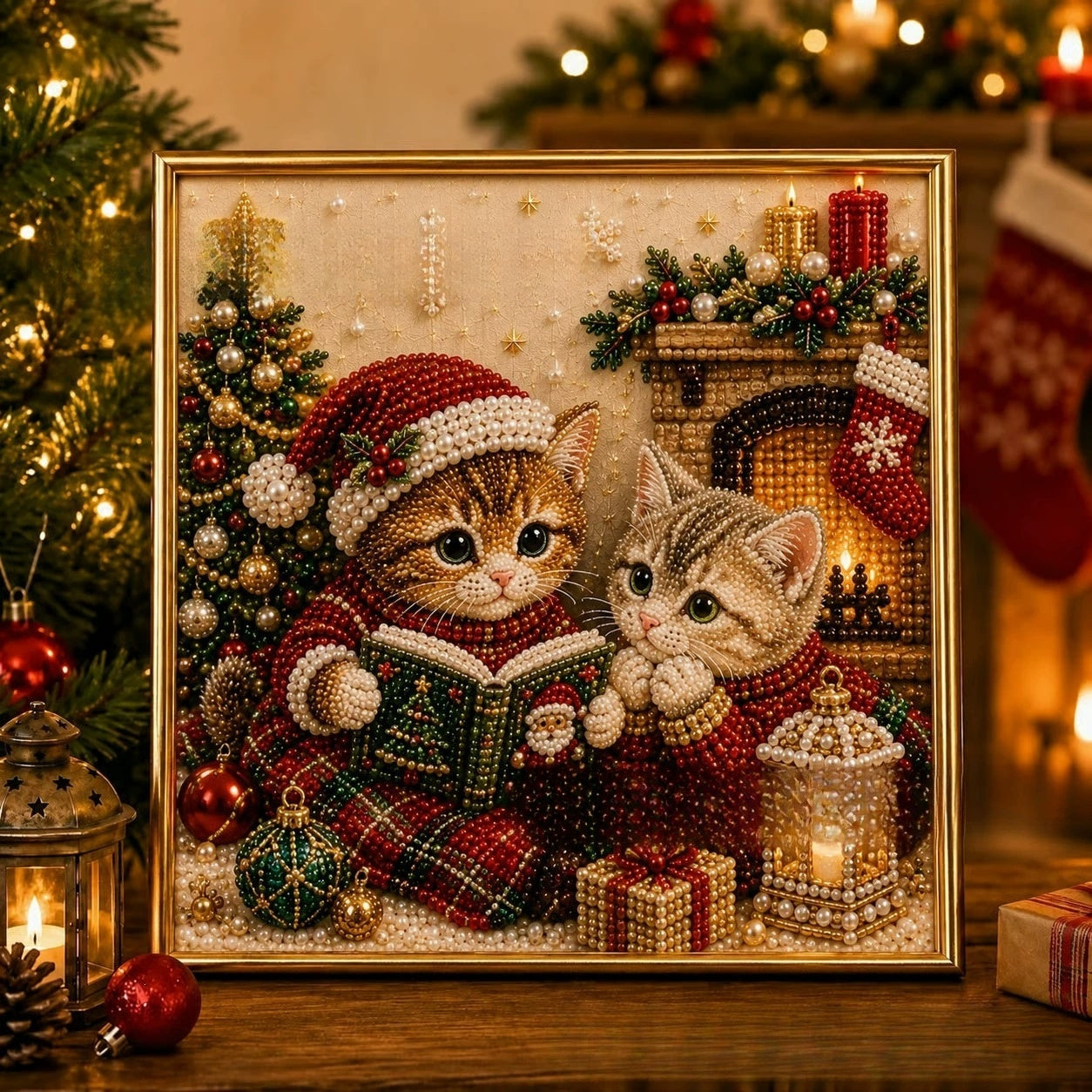 3D Pearl Christmas Kitty Art Kit ¨C DIY Diamond Painting Set for Christmas Gift For Pet Lover