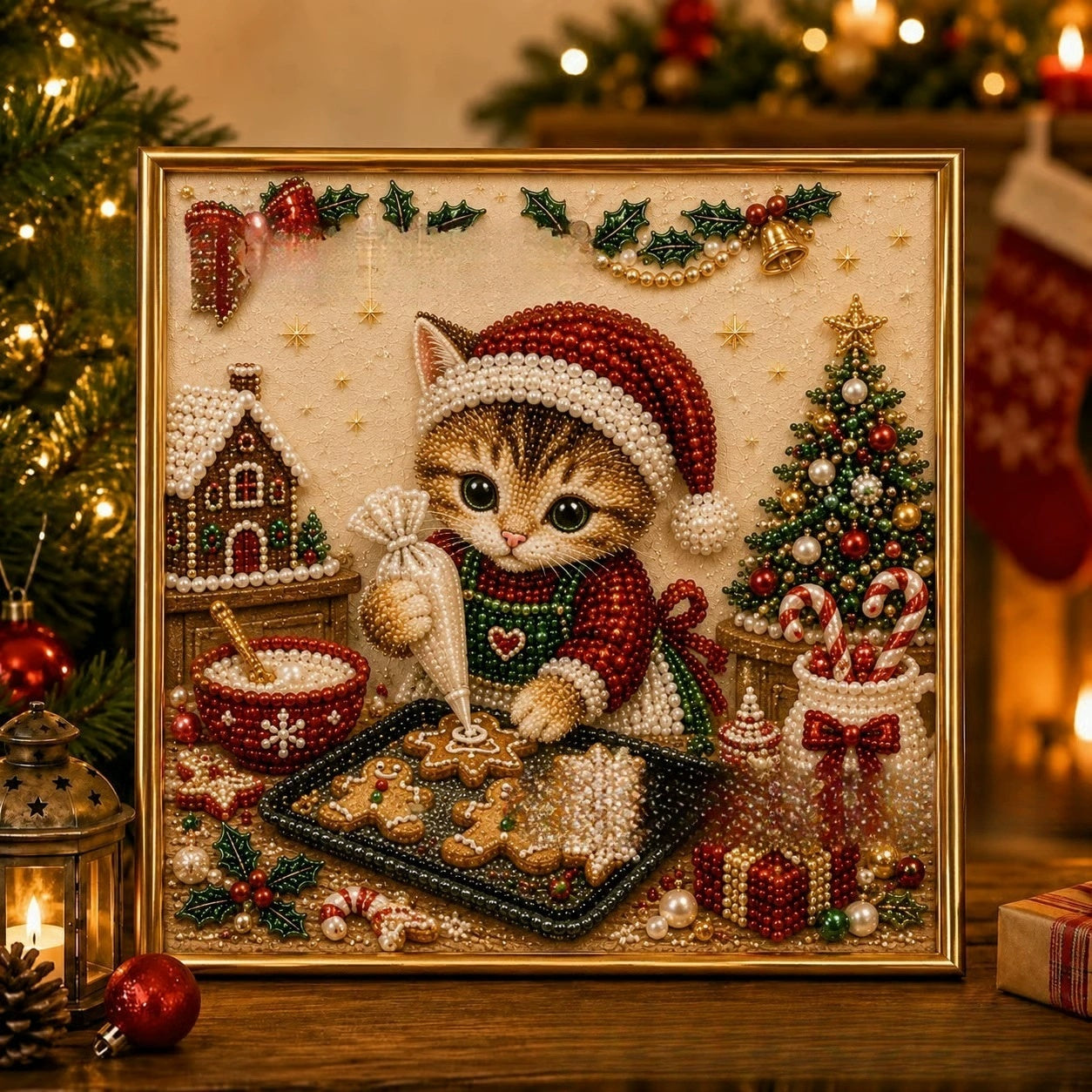 3D Pearl Christmas Kitty Art Kit ¨C DIY Diamond Painting Set for Christmas Gift For Pet Lover