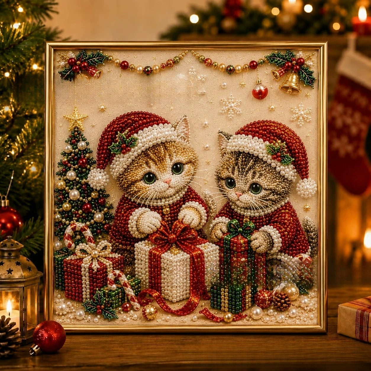 3D Pearl Christmas Kitty Art Kit ¨C DIY Diamond Painting Set for Christmas Gift For Pet Lover
