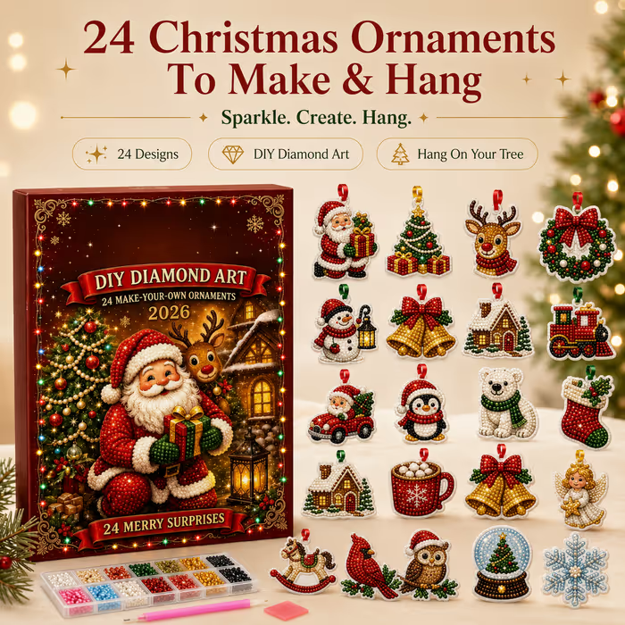 Christmas DIY Ornament Kit – 24-Piece Tree Decoration Craft Set, Holiday Activity Gift for Kids & Family