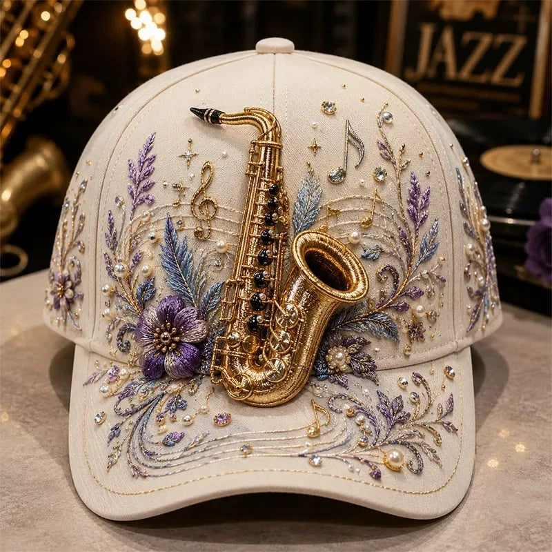 3D Music Print Baseball Cap – Floral Instrument Design for Music Festivals & Summer Outings, Gift for Women and Music Lovers