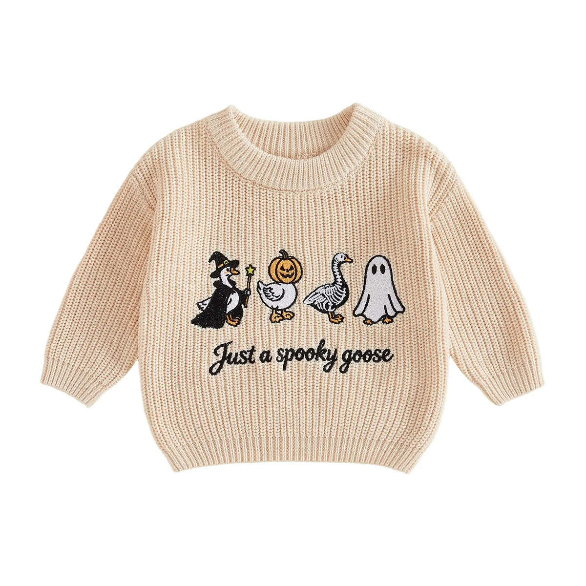 Toddler Baby Little Boy Girl Halloween Sweater Pumpkin Skull Goose Ghost Embroidery Long Sleeve Pullover Unisex Fall Knit Tops