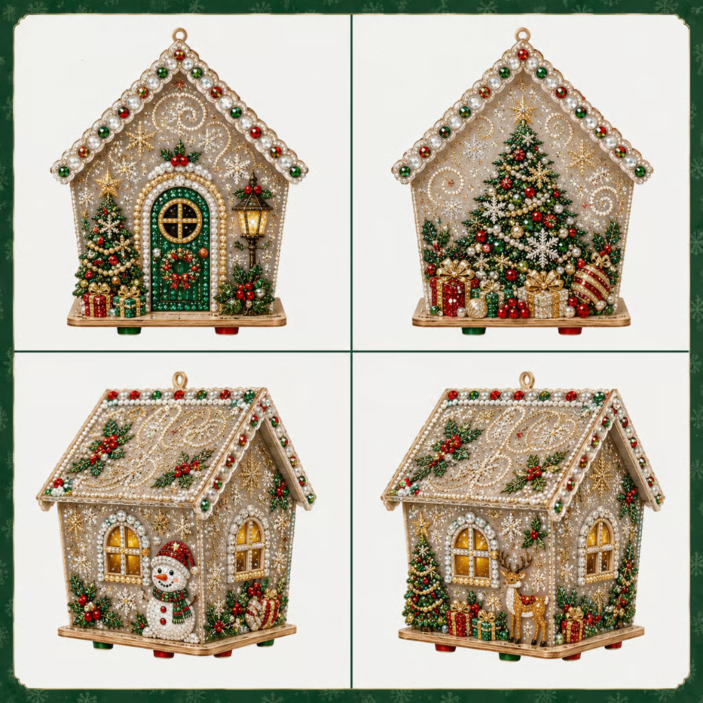 DIY Pearl Art Kit – 3D Handmade Christmas House Decoration, Holiday Craft Gift for Family & Friends