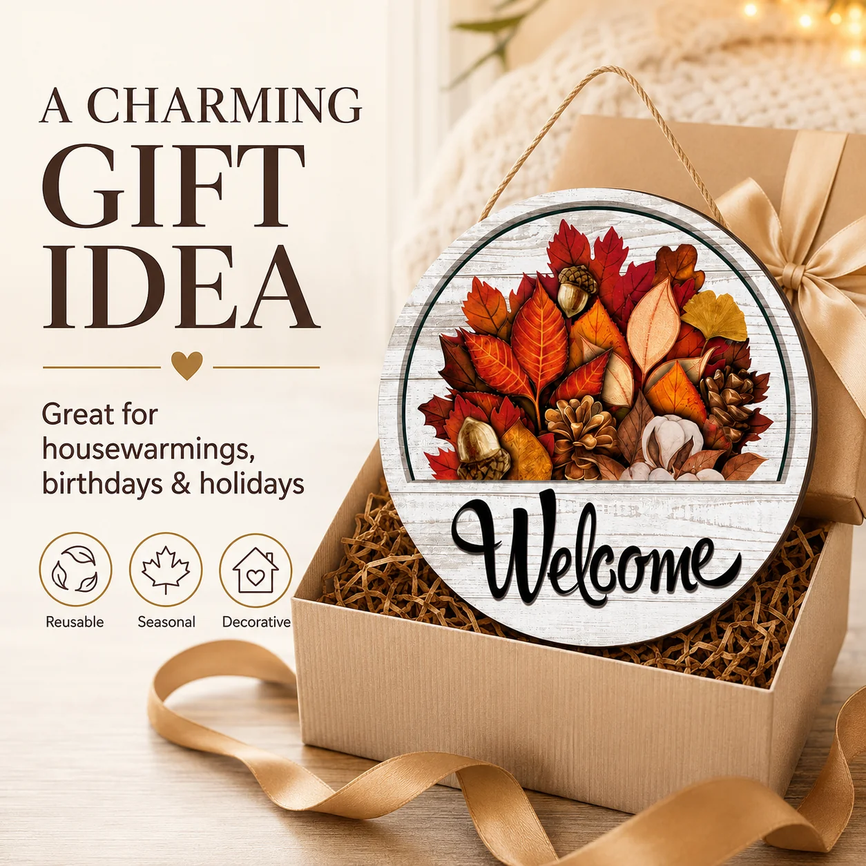 16-Piece Interchangeable Welcome Sign – Seasonal Wooden Front Door Decor for Holidays, Gift for Families & New Homeowners