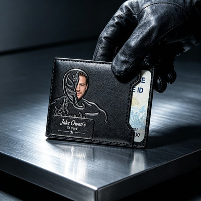 Custom Venom Leather ID Card Holder Personalized Engraved Name Superhero Card Wallet for Hero Dad