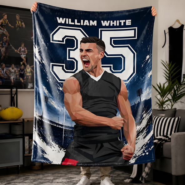 Personalized Photo Stadium Soft Throw Blanket with Name and Number Home Decor Game Day Birthday Gift for Family Athletes