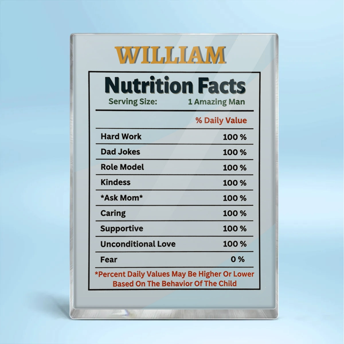 Custom Dad Nutrition Facts Block Plaque - Personalized Father's Day Gift For Dad, Husband
