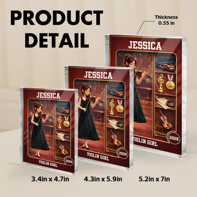 Violin Girl Action Figure - Personalized Acrylic Block Plaque - Gift For Violinist